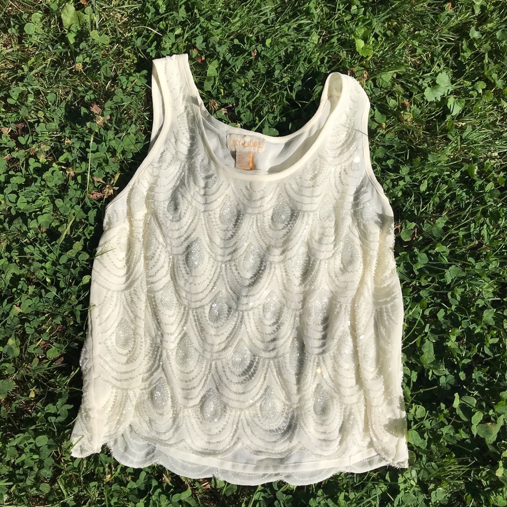 White Beaded Tank Top